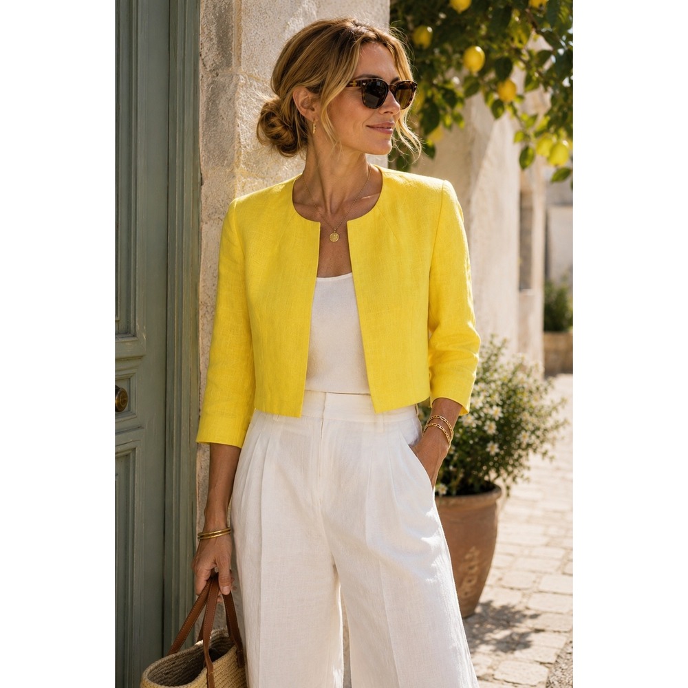 J.Crew‎ Baird McNutt Yellow Linen Cropped Blazer Jacket 4